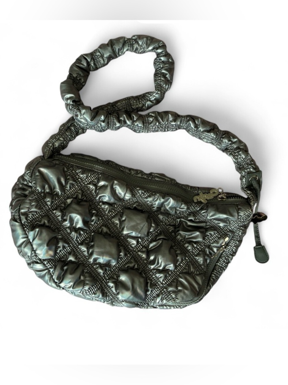 CARLYN Quilted Metallic Olive Green Crossbody Bag